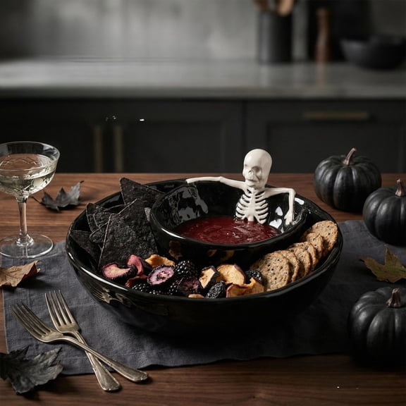 Dipping Bowls, Halloween Skull Dish, Spooky Gothic Serving Bowl, Halloween Double Layer Ceramic, Dipping Bowls, Skull Spooky Gothic Dish, for Kitchen Entryway Shelf Mantel
