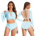 thumbnail image 2 of PEASKJP Combinaison de Surf Athlétique pour Femmes Protection Solaire UV Demi-Zip Manches Longues Froncée Protection Solaire, Bleu L, 2 of 3