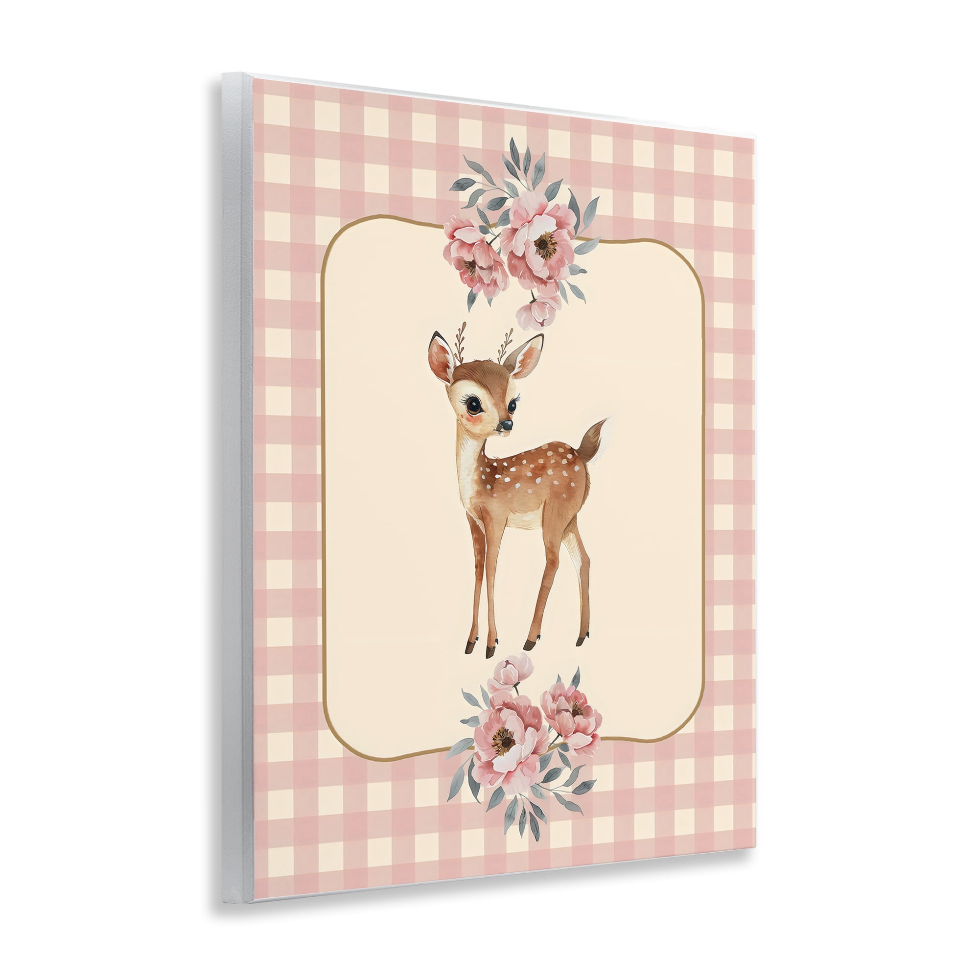 Stupell Industries Baby Deer Pink Gingham Wall Plaque Art, design by LSR Design Studio