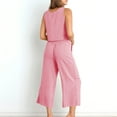 thumbnail image 5 of Casual Linen Sets for Women Summer 2 Piece Outfits Solid Sleeveless Crop Tops Seamless Elastic Waist Wide Leg Capris Pants Two Piece Matching Sets, 5 of 9
