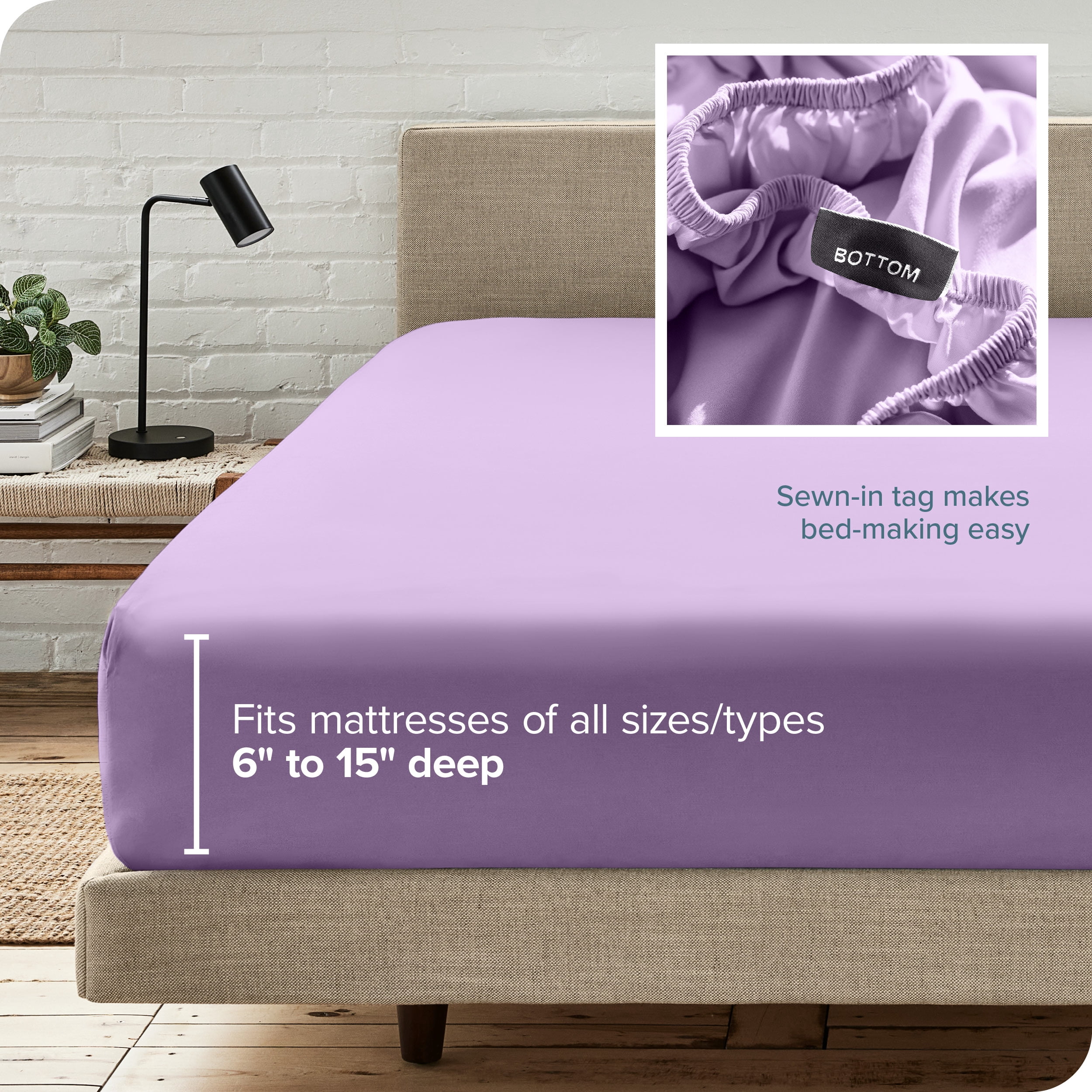 Bare Home Luxury 1800 Collection Fitted Sheet, Ultra-Soft, Deep Pocket, King, Lavender