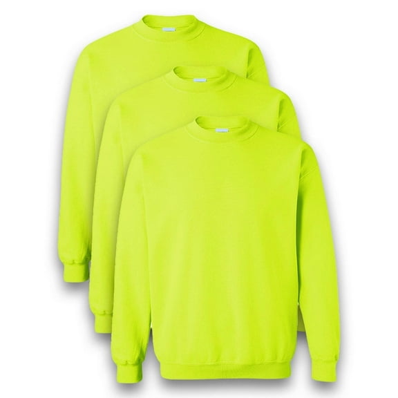 Gildan - High Visibility Safety Sweatshirt for Unisex, Hi Vis Heavy Blend Safety Green Crewneck Sweatshirt Size-S, Pack-3