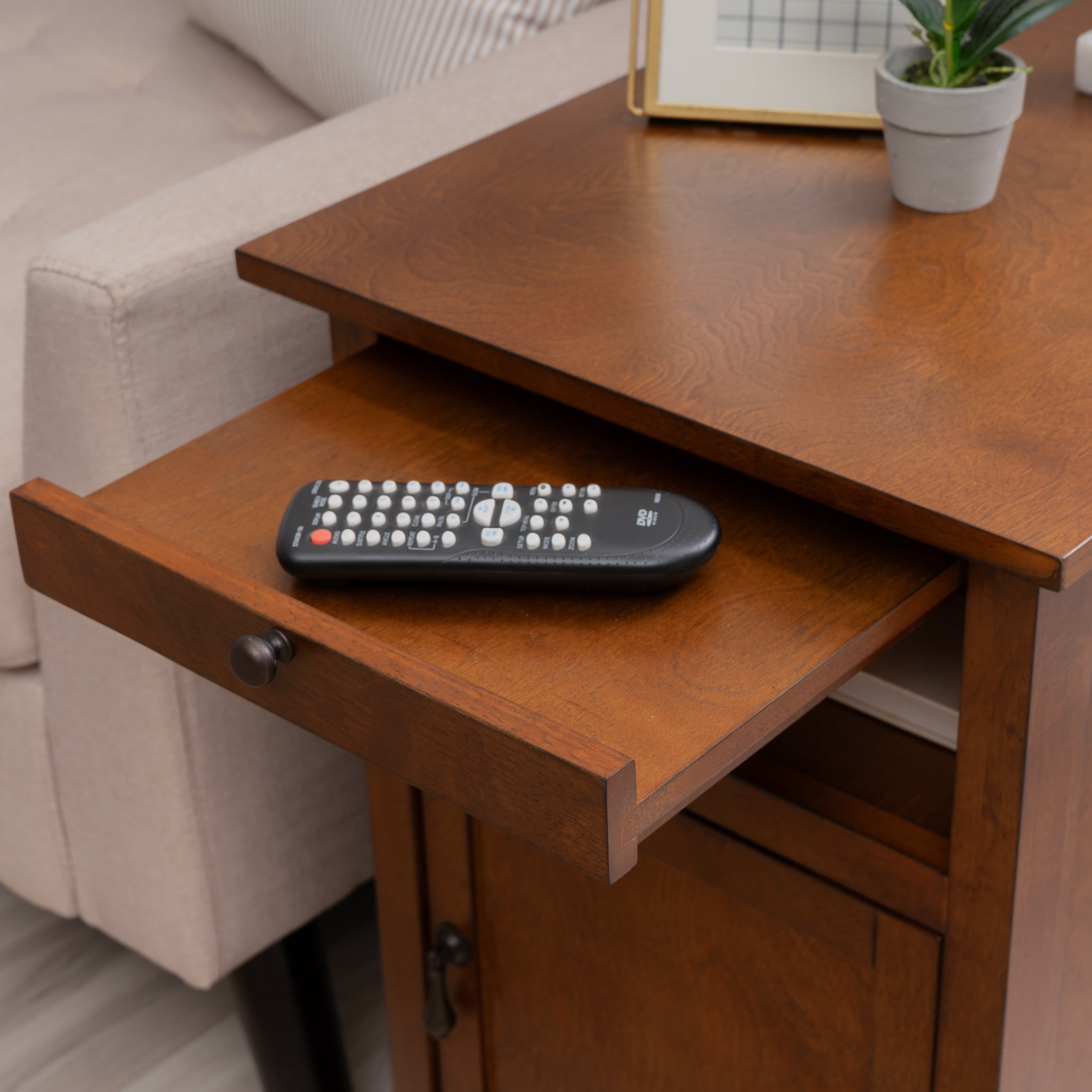Powell Bryson Indoor Side Accent Table with Storage and Built-In USB Port, Hazelnut
