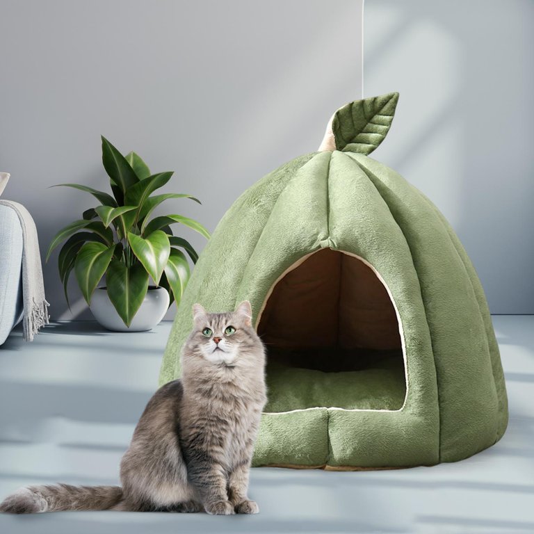 Velvet Cat Warm House Dog Tent Nest Self Warming Washable Leaves Decorative  Cave Green 48x50x40cm - Walmart.com