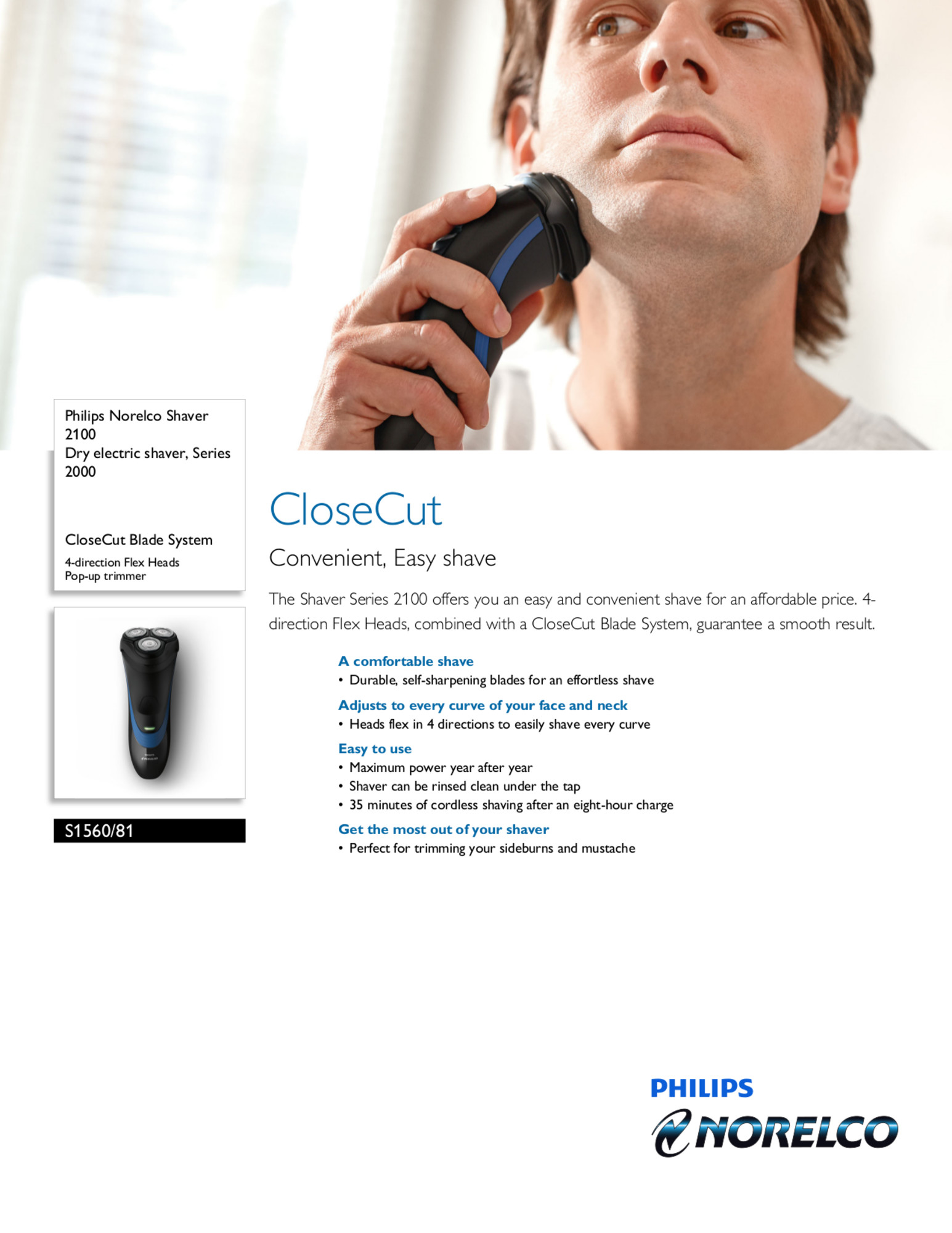 Philips Norelco Series 2000 Electric Shaver 2100, S1560/81 - image 2 of 4