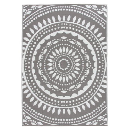 Mainstays 5 x7 Gray Medallion Plastic Reversible Outdoor Area Rug