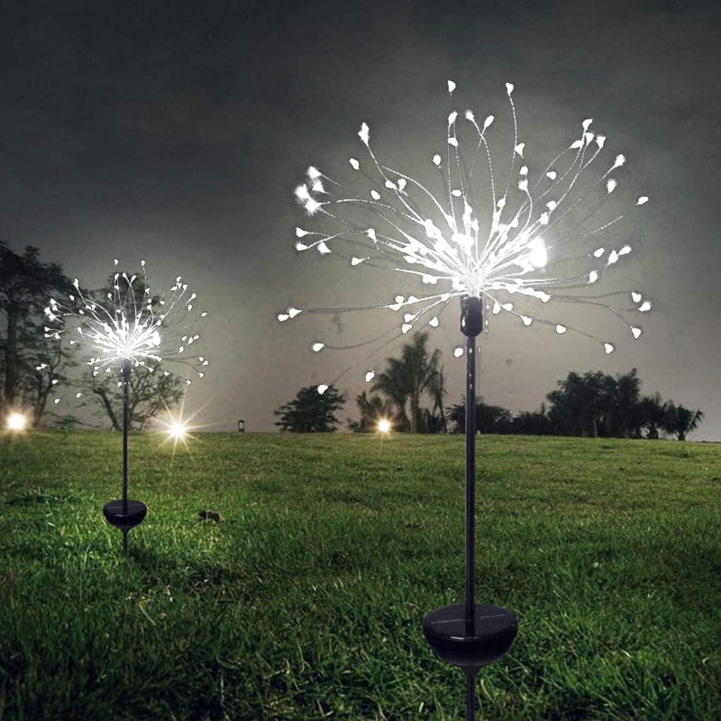 2 Pack Cool White Fireworks Garden Solar Lights,150LED 2 Flashing Modes Wire String Firework Lights Landscape Light Fireworks Trees for Walkway Patio Lawn Backyard Christmas Party