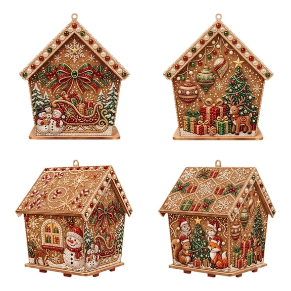 3D Christmas House Diamond Paintings Kits for Adults, Diamond Art Kits Crafts for Adults, Christmas Village House Pearl Diamond Art for Handmade, Xmas Tree, Crafts