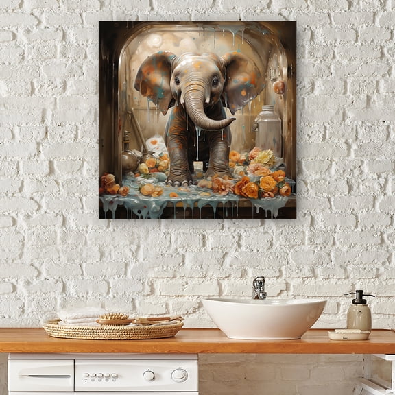 Designart "Adventure In Elephant Laundry II" Laundry Canvas Art Print