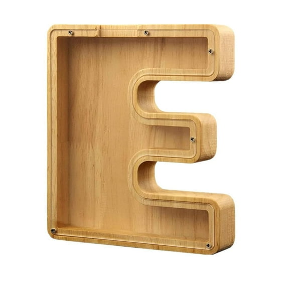 Wooden Letter Piggy Bank Personalized Alphabet Coin Savings Box, Large-Capacity Transparent Wooden Letter Piggy Bank Decor for Adults Boys Girls Kids (E)