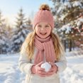 thumbnail image 3 of YUANxueke Kids Winter Hat Scarf Gloves Set, Girls Boys Pom Hat Beanie Knitted Scarves Mittens, 3-Piece Thick Ski Sets, 3 of 4