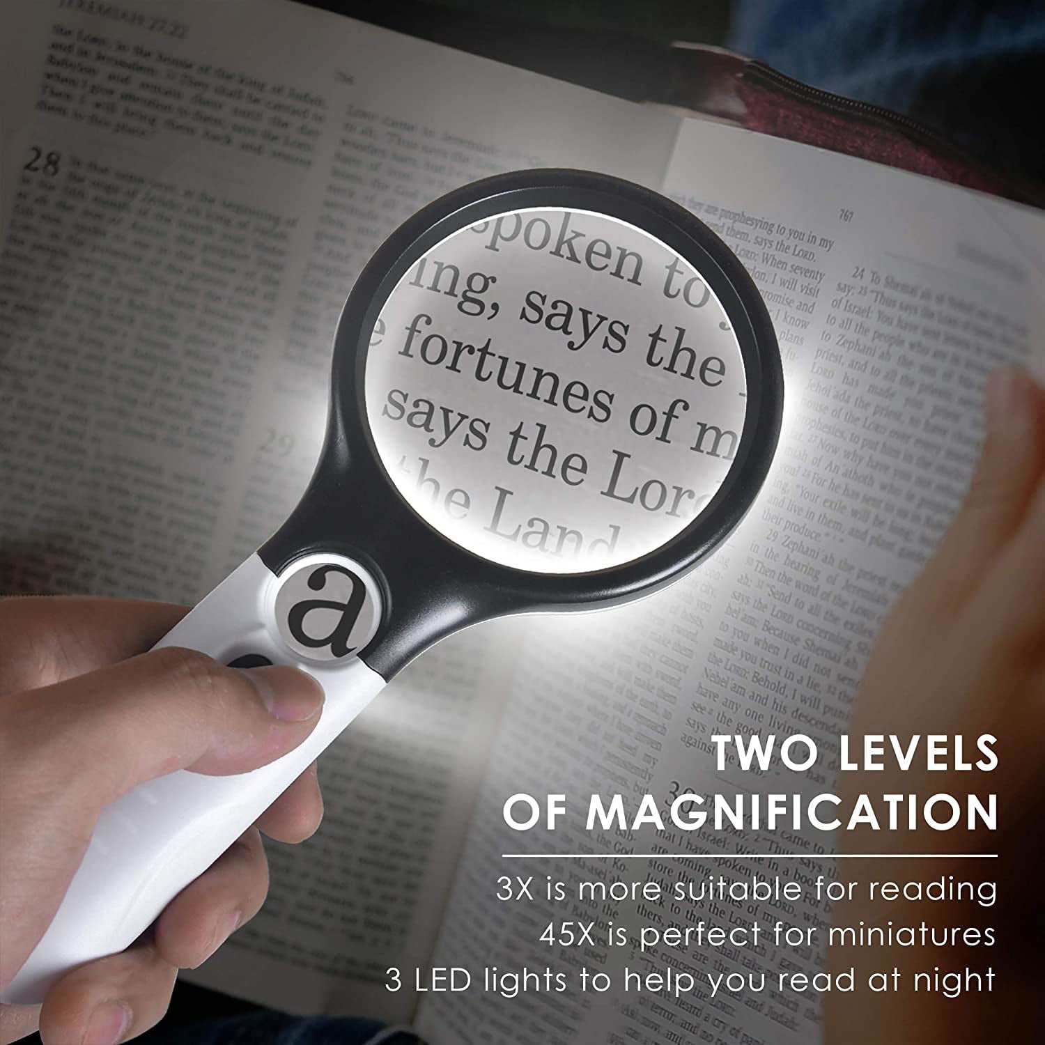 Neosonic LED Lighted Magnifying Glass 3X 45x Magnifier Lens for Reading  Small Prints & Maps