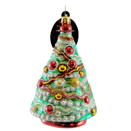 Radko Glass Ornament - Christopher Radko RIC RAC WRAP Blown Glass Ornament Green Tree Christmas