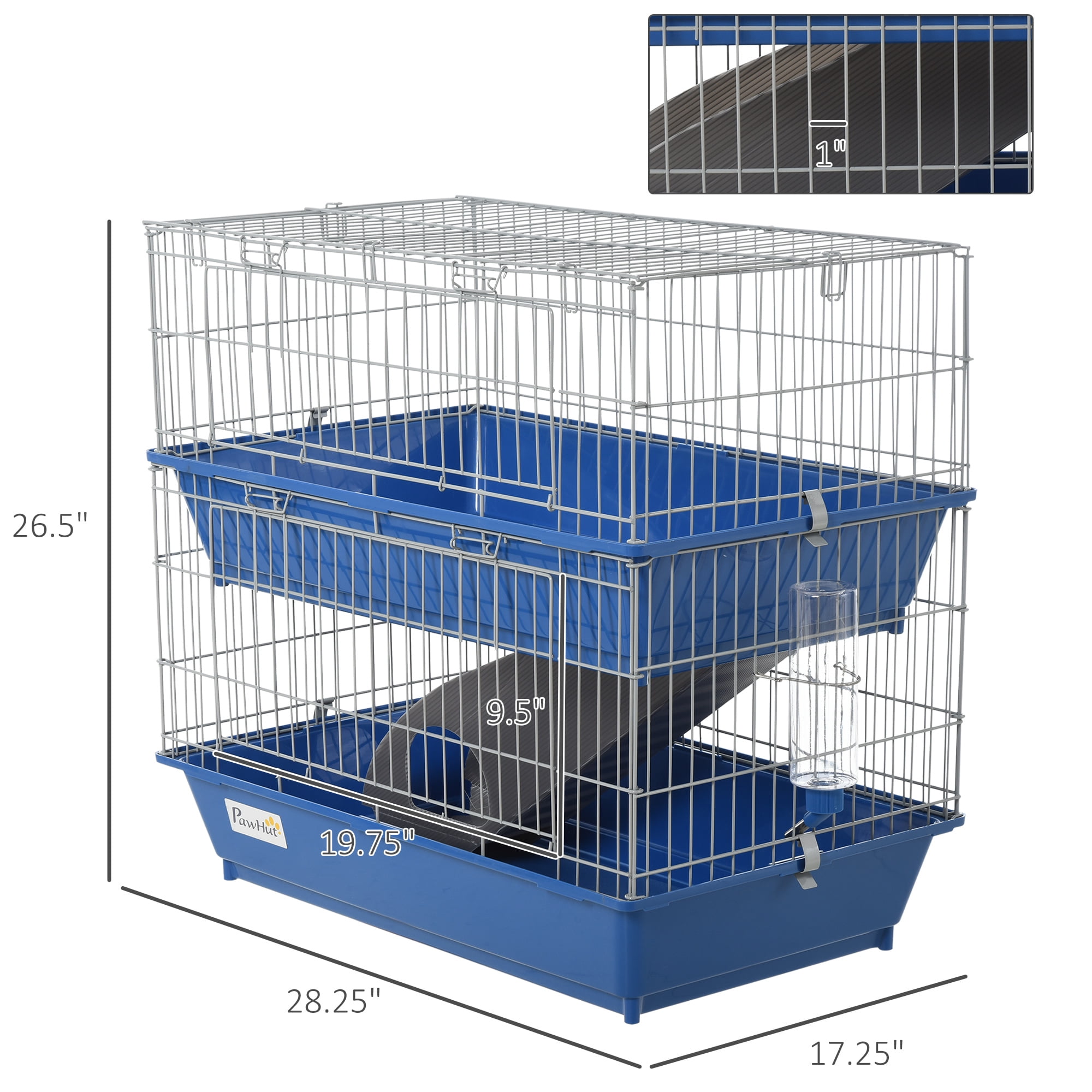 PawHut 2-Tier Mouse Cage, Ferret Cage W/ Dish and Bottle, Ramp, 2 Doors
