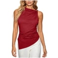 thumbnail image 2 of Mifsaly Womens Sleeveless Halter Neck Tops Elegant Asymmetric Ruched Tank Top Metal Ring Shoulder Pleated Cami Blouse Summer Party Going Out Shirts Red,S, 2 of 5