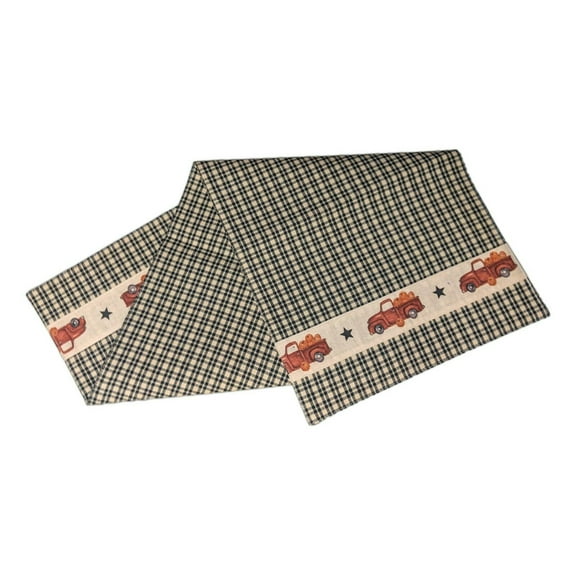 AUTUMN TRUCK Black Check Table Runner, 13" x 36", by The Country House
