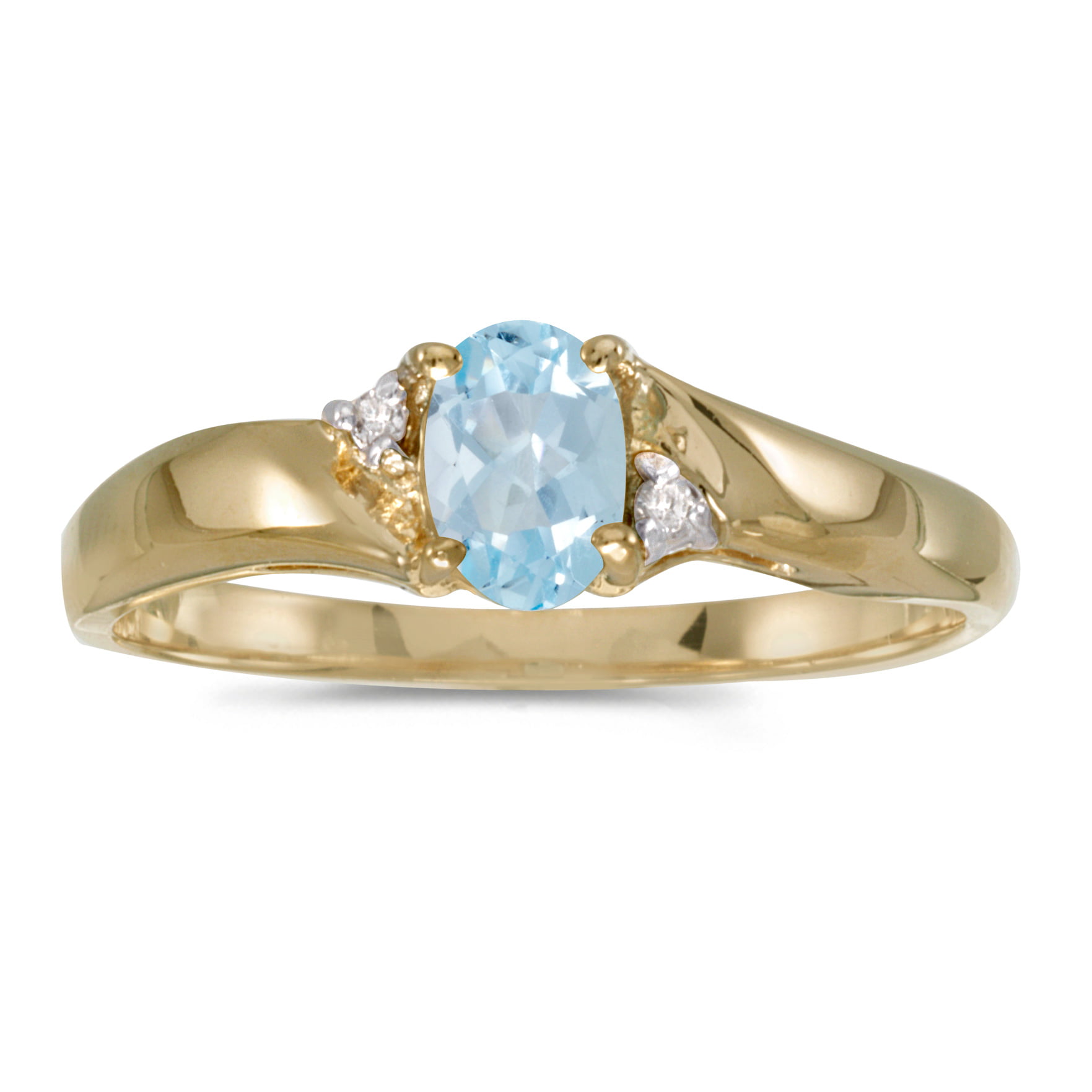 14k Gold Oval Aquamarine and Diamond Accent Swirl Filigree Bypass Fashion Promise Ring 6 x 4 MM ctw 0.29 Carat