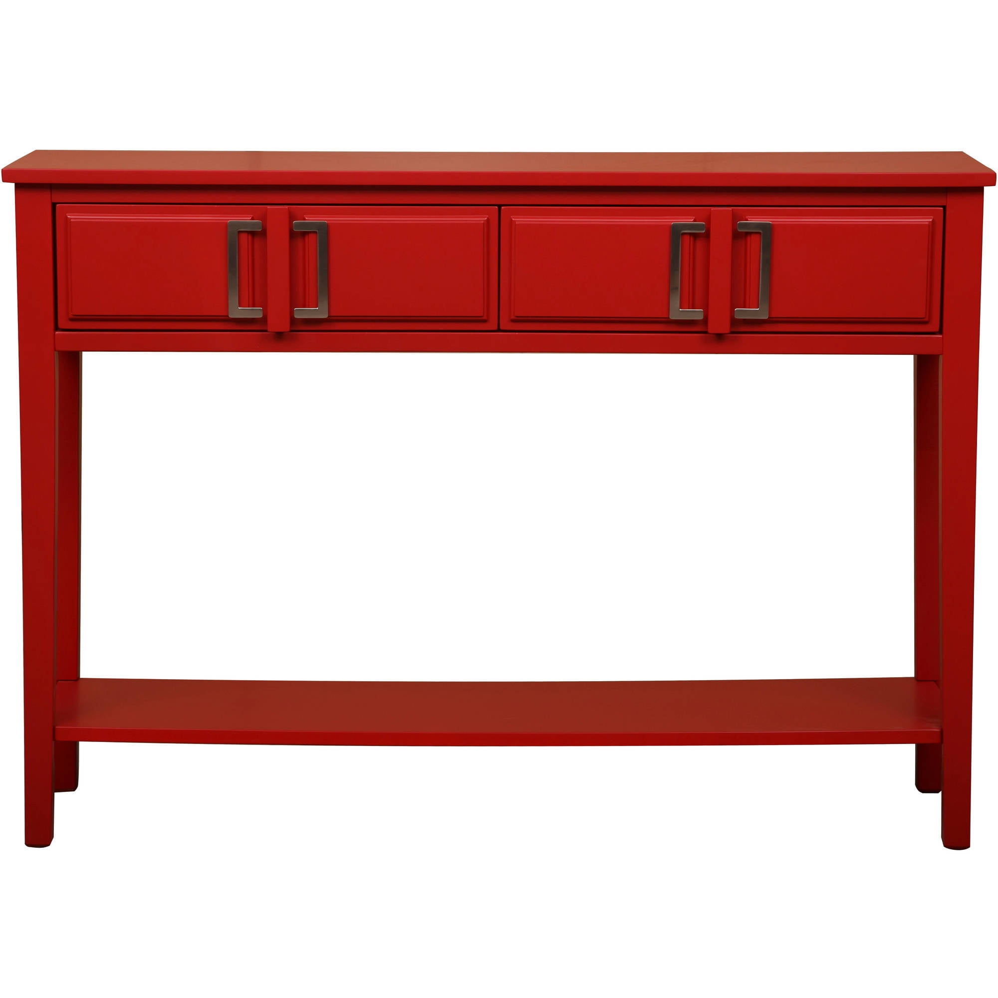 Red Console Table with Buckle Hardware