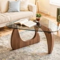 thumbnail image 1 of 31.5 Inch Coffee Table for Living Room, Mid Century Modern Center Table with Clear Glass Top and Walnut Wood Base, Transparent/Walnut, 1 of 6