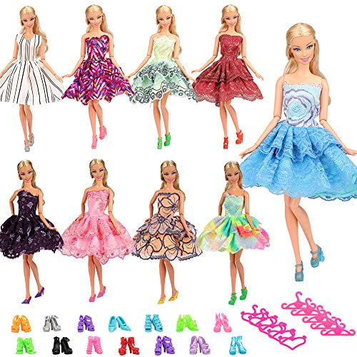 40 Pcs Doll Clothes and Accessories 3 Mini Dresses 3 Outfits Tops Pants 3 Wedding Gown Dresses 3 Sets Swimsuits Bikini 3 Pajamas 10 Hangers 10 Shoes 5 Bags for 11.5 inch Doll