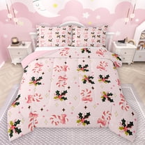 Feelyou Pink Candy Cane Bedding Comforter Set for Girl, Kawaii Princess Ribbon Twin Comforter Sets, Christmas Flower Reversible Bedding Set, Lightweight Room Decor, 2-Piece