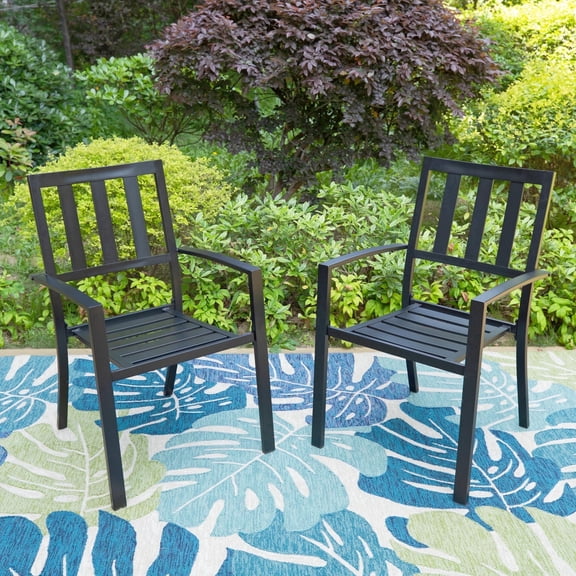 MF Studio Set of 2 Outdoor Patio Dining Stackable Chairs,All-Weather Steel Frame, Vertical Back, Black