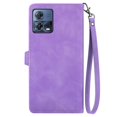 thumbnail image 3 of SaniMore Case for Motorola Moto S30 Pro 6.55" 2022, PU Leather Zipper Wallet Detachable Lanyard Retro Embossed Flower Crad Slots Flip Kickstand Full Body Protective Drop-proof Case, Purple, 3 of 7