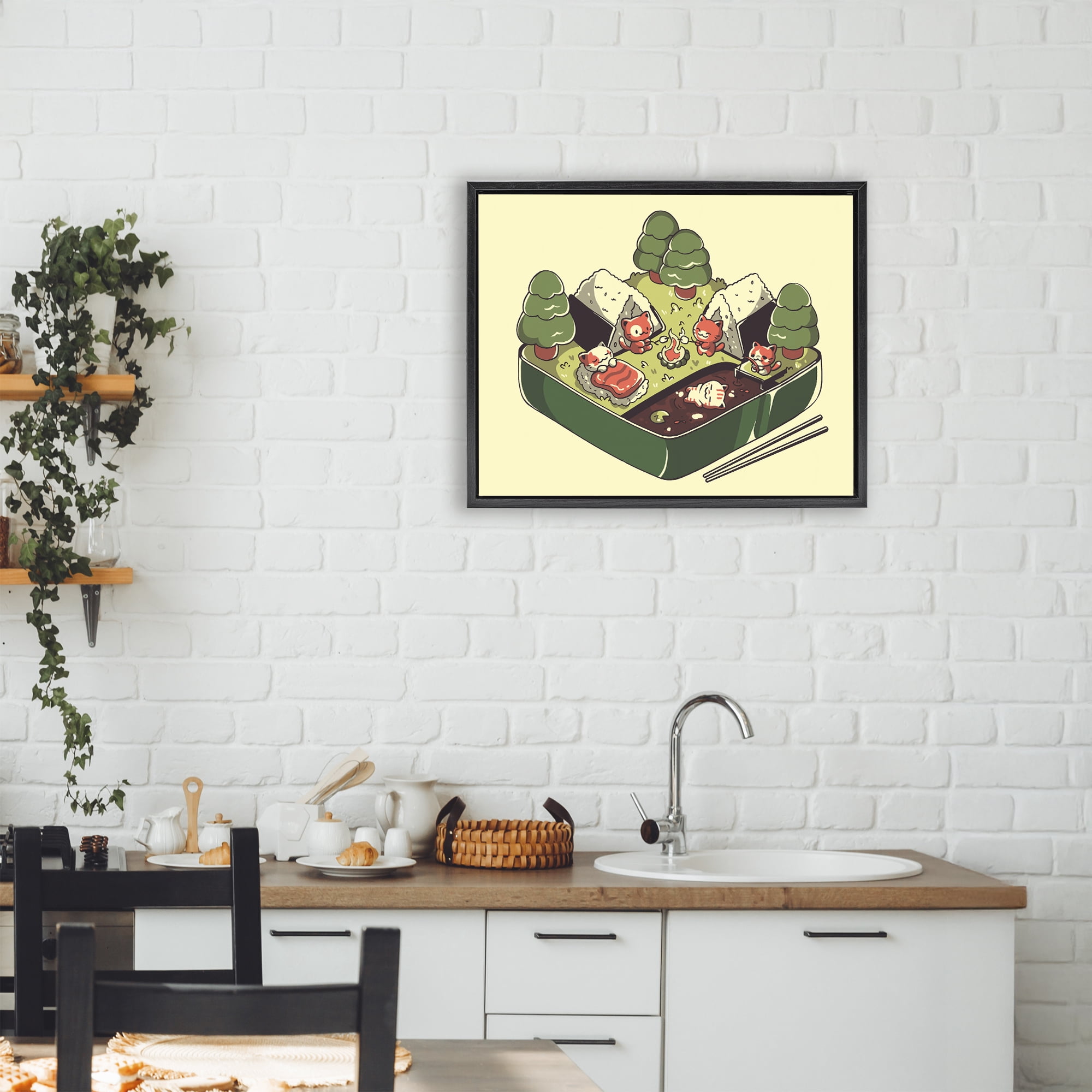 Stupell Industries Kawaii Sushi Camp Bento Black Framed Floater Canvas Wall Art, design by Tobe Fonseca