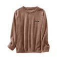 thumbnail image 2 of Aobny Flannel Trendy Womens Pajamas Warm Brown Crew Neck Solid Long Sleeve Sleep Tops Pjs for Adult Winter, 2 of 4