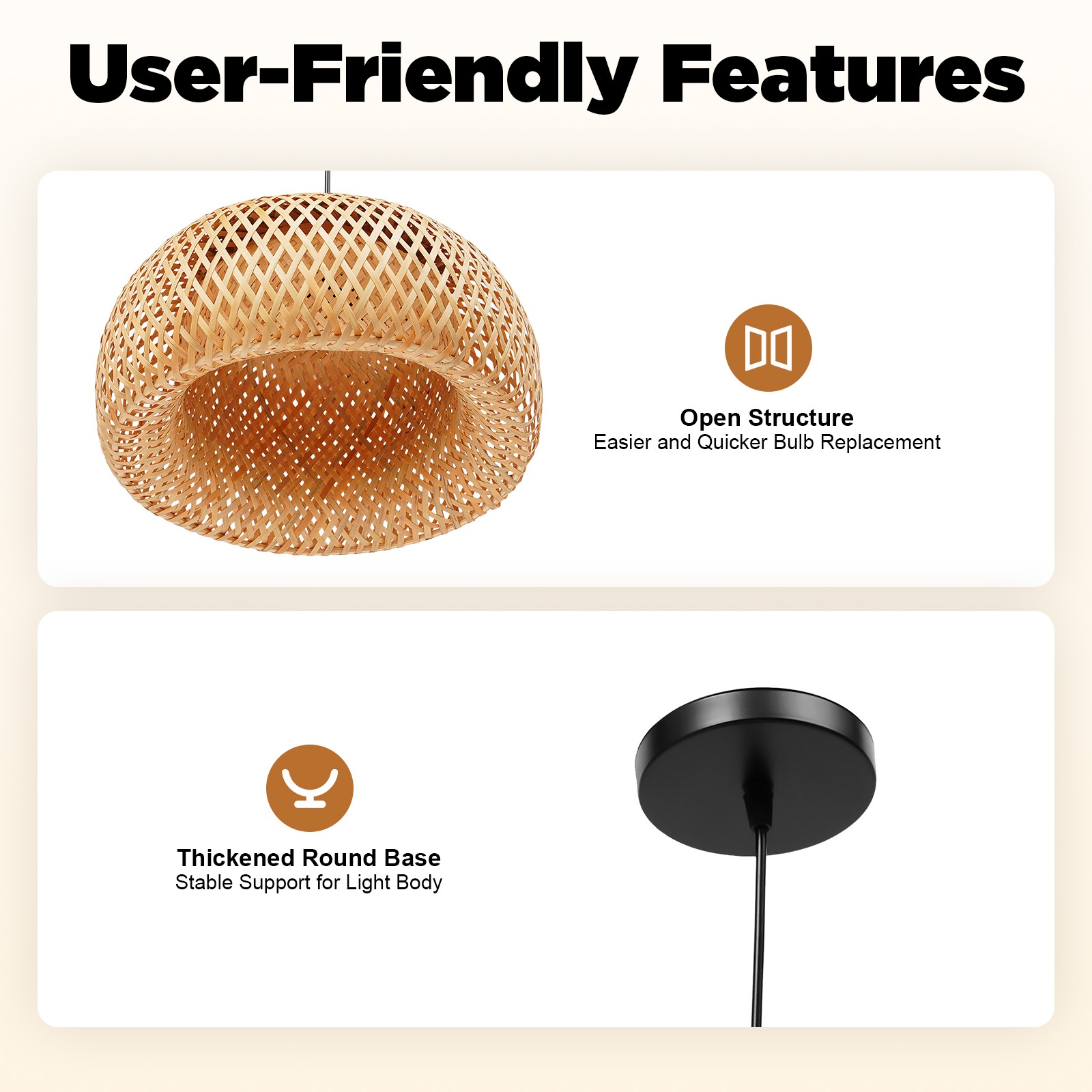 DUYIWAA Bamboo Pendant Light Wicker Rattan Hanging Ceiling Lamp Fixture Rustic Farmhouse Chandelier