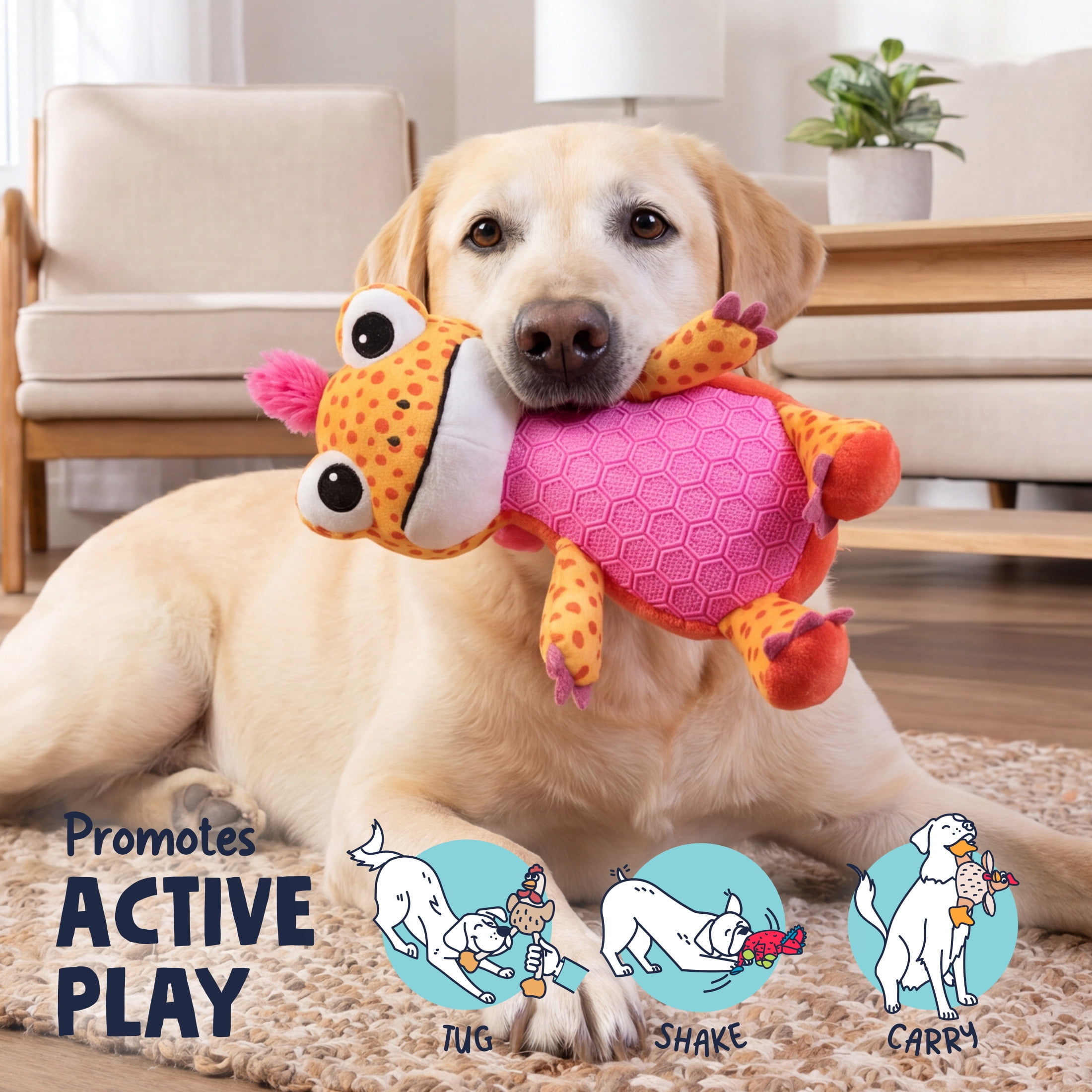 goDog Tough N Texture Newton Newt Squeaky Dog Toy, Plush & Textured Silicone with Chew Guard Technology, Medium