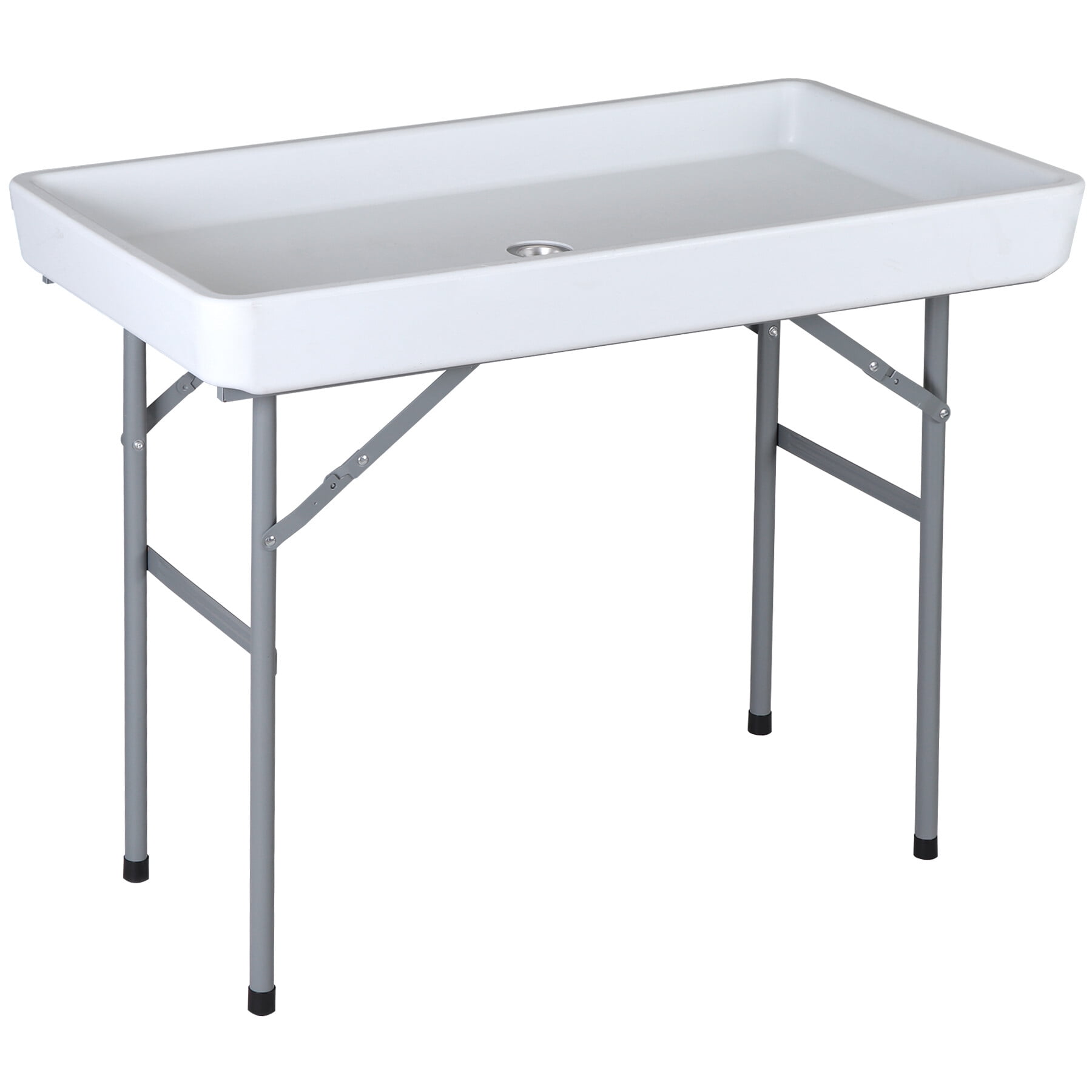 ZENSTYLE Foldable Ice Table Metal Frame Portable Ice Table with 5L Cooler Bucket and Matching Skirt White