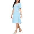 thumbnail image 4 of INSPIRE CHIC Women's Tweed Trim Dress with Pockets V Neck Short Sleeve A-Line Dress M Blue, 4 of 5