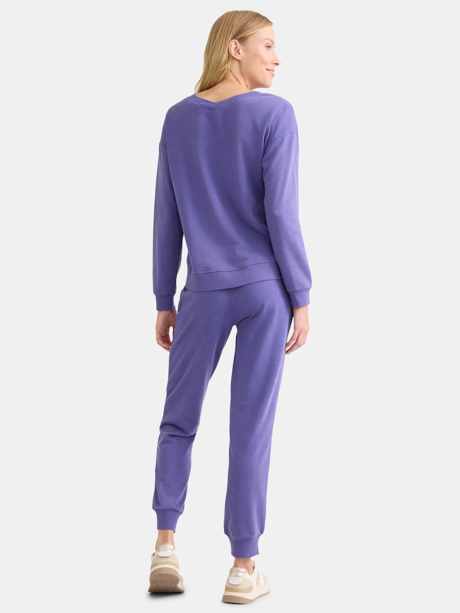 Time and Tru Women's and Women’s Plus French Terry Sweatshirt and Joggers Set, 2-Piece, Sizes XS-4X