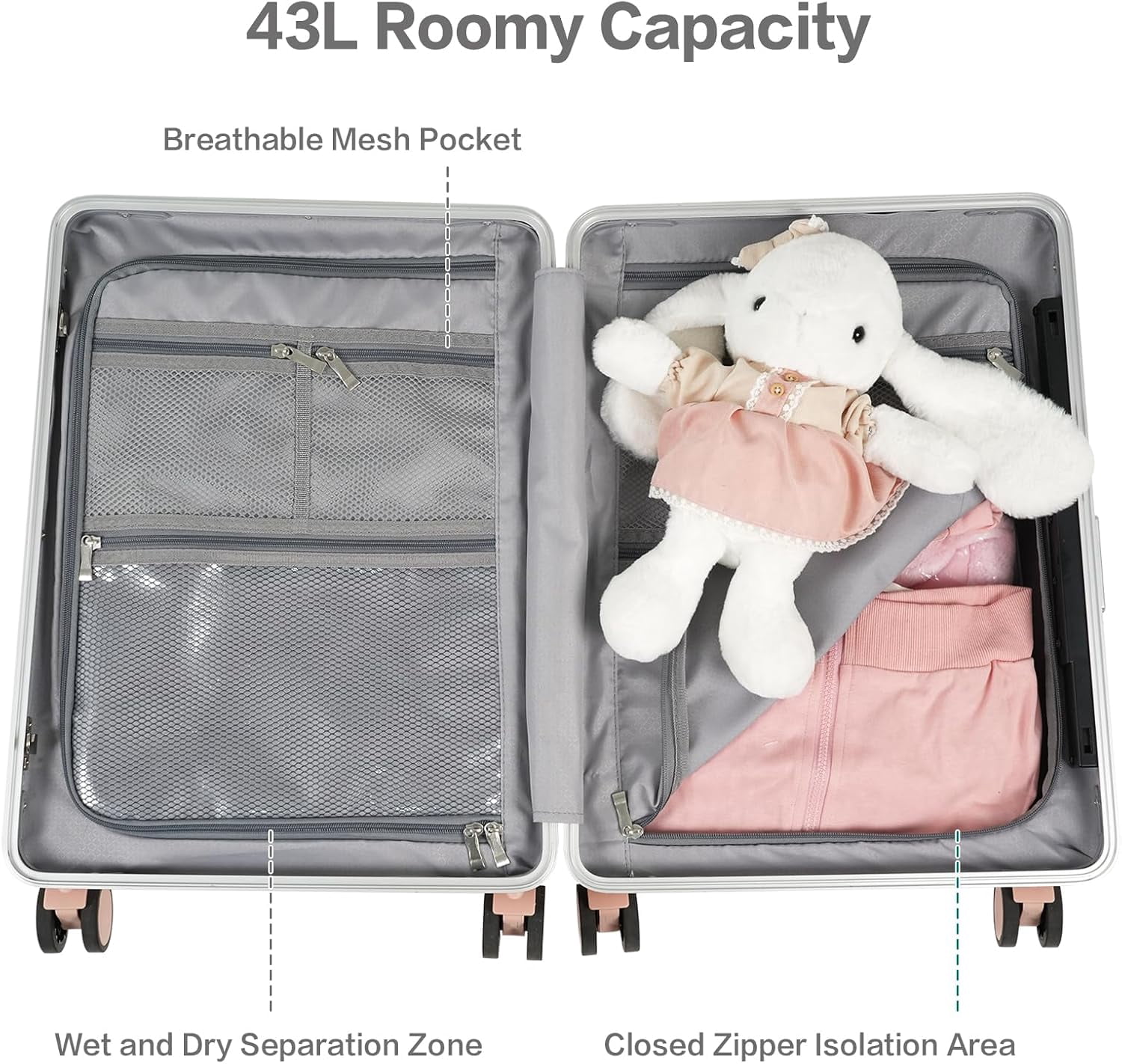 Advwin 20" Ride-On Suitcase for Kids & Adults, Hardshell Carry-On Luggage w/ Child Seat, Front Opening, USB Port, TSA Lock, 4 Spinner Wheels for Travel, Pink
