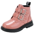 thumbnail image 2 of Girls Cute Ankle Boots PU Leather Buckle Closure Dress Booties Trendy Simple Design Low Heel Soft Sole Shoes Pink 12 Little Kids, 2 of 7