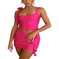 thumbnail image 2 of MesaSe Women‘s Solid Color Tank Tops  Sleeveless Square Neck 3D Rosette Ruched Crop Tops  for Club Party, 2 of 5