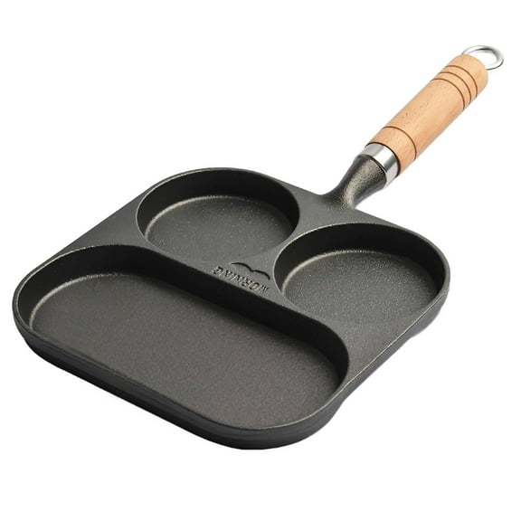Aa2Zee 8" Pre-seasoned Premium Cast Iron Breakfast Pan with Wooden Handle - CIBFP0808BLK