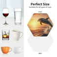 thumbnail image 6 of Honeii Sunset Dancing Dolphin A print Leather Coaster Set of 4, ideal for safeguarding your furniture from drinks spills and effortless cleanup-Hexagon, 6 of 6