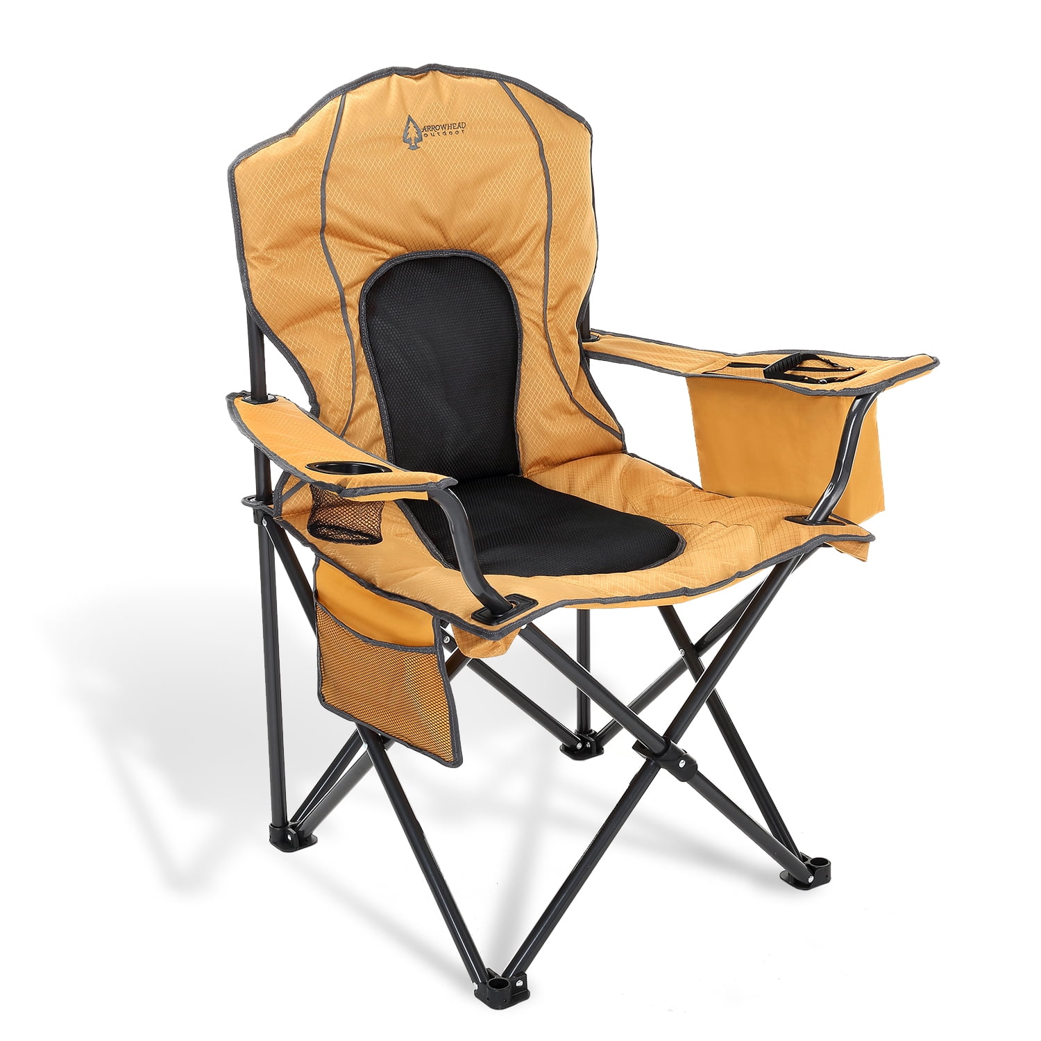 Camping Chair Folding Portable Quad Mesh Back Cup Holder Pocket Hard Armrest Sup 