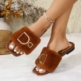 thumbnail image 4 of Viluyesy Womens Slide Slippers Fuzzy Plush Open Toe Slip On Cushioned Non Slip Warm Indoor House Shoes Soft Cozy Flat Slides Brown Size 6.5, 4 of 9