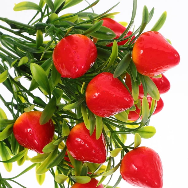 WEUVEB 5Ud Ramo En Tallo De Fresa Falsa Roja Para Adornos De Jardín Fiesta Y Arreglos Decorativos