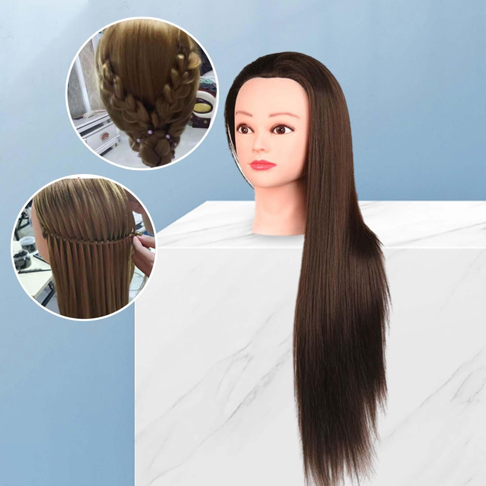 Hair Training Head Mannequin Head Hairstyling Multipurpose Long Hair Manikin Doll Head for Cutting DIY Cosmetology School Students Braid , Brown with Makeup