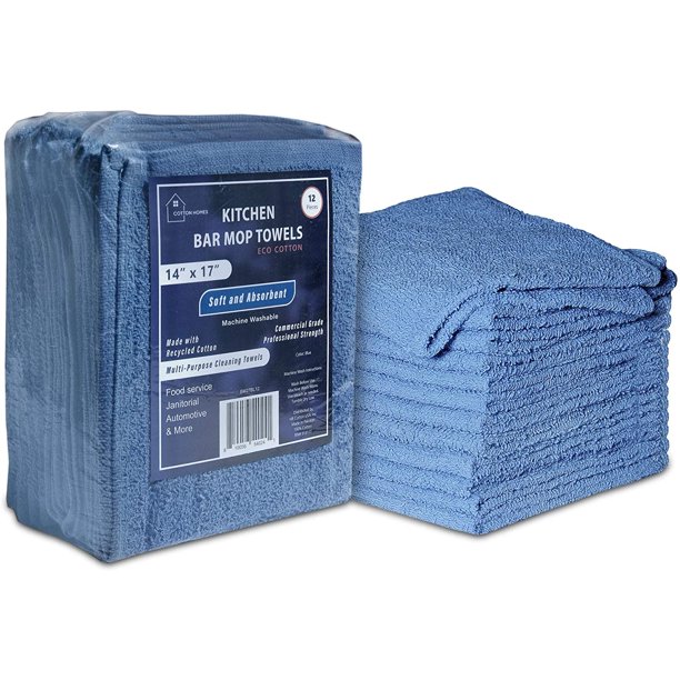 Cotton Homes Kitchen Bar Mop Towels 12 Pack Blue (1.23/Each) 14x17 inch