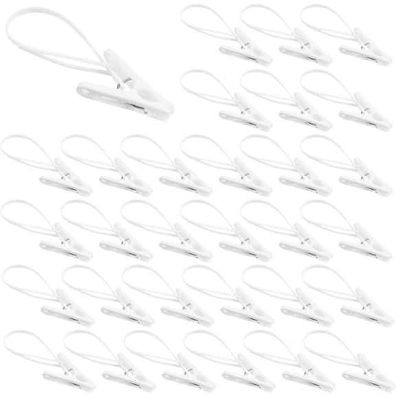 60 Pack Strong Grip Plastic Clothesline Clips with Rope – White Laundry Hanging Clips | Plastic Multi-purpose Hanger Pegs for Drying, Home Organization & Photo Displays