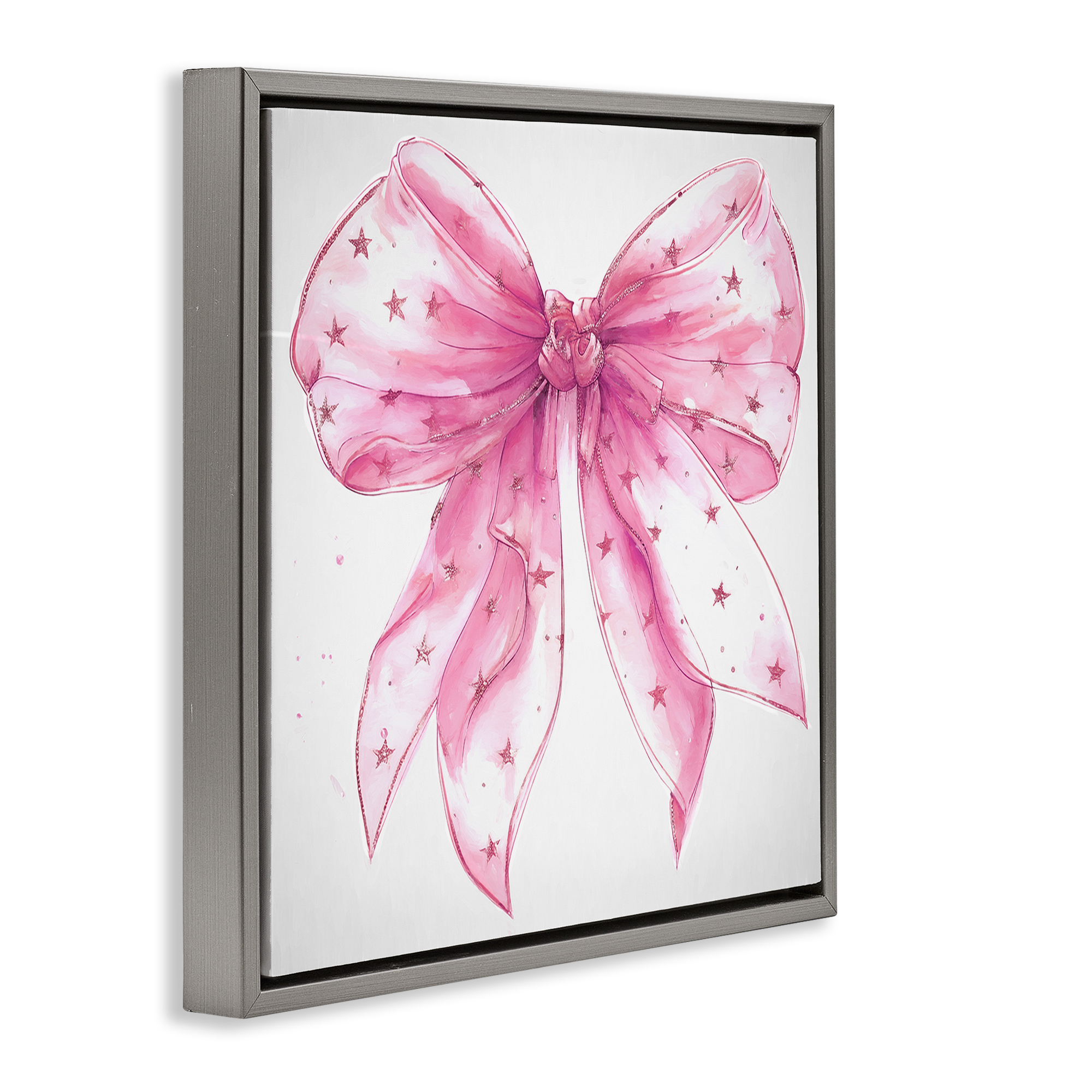 Stupell Industries Fabulous Pink Bow Fashion Painting Gray Floater Framed Canvas Art Print Wall Art, 25 x 25