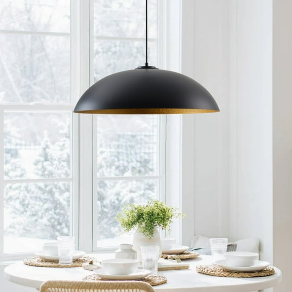 Aiwen 30.9 Inch Matte black cone Shape Oversize Pendant Light with Copper Gold Inside for Kitchen Island Living Room