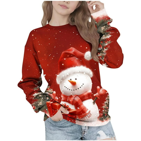 Lorytime Kids Sweatshirt Girls Boys Christmas Snowman Shirt Crew Neck Long Sleeve Pullover Drop Shoulder Cute Tops 12 Years