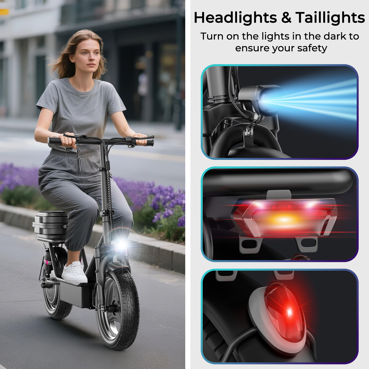 Electric Scooter with Seat, Peak 1200W, 25 MPH and 45 Miles, 14" Tire,48V 16.5AH 500Wh Battery Dual Shock Absorbing Scooter with Basket Box,E Scooter for Adults Commuter & Urban Travel