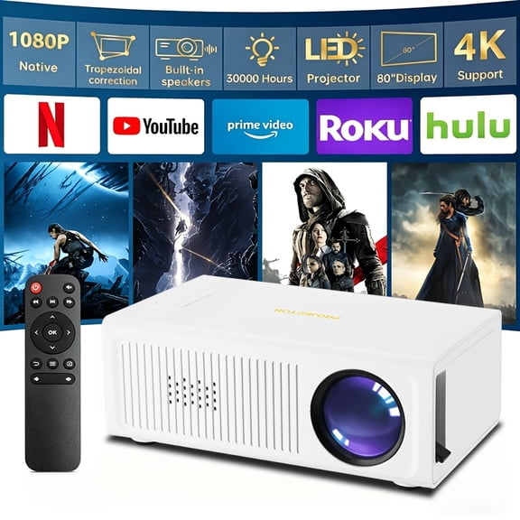 Mini Home Projector, 1080P Supported Portable Movie Projector with Remote Control